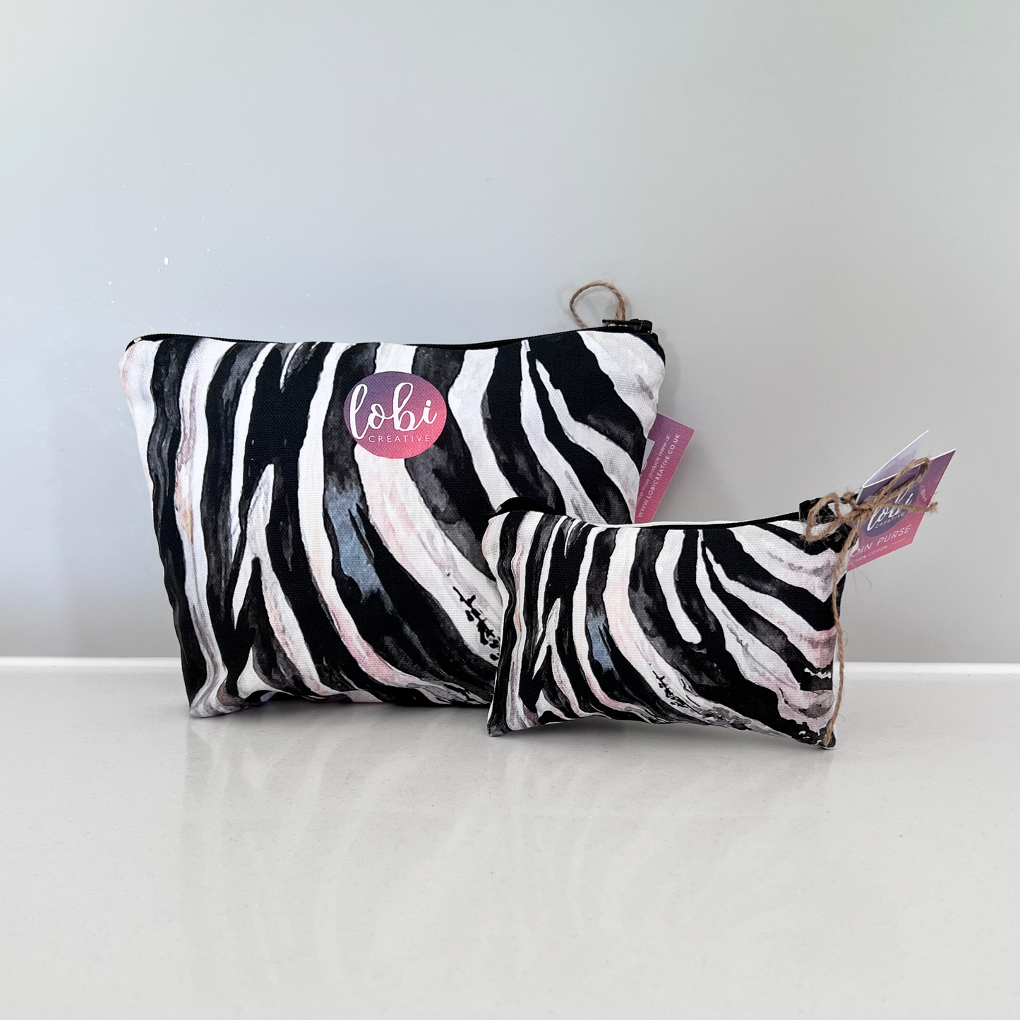 Watercolour Zebra Cotton Makeup Bag