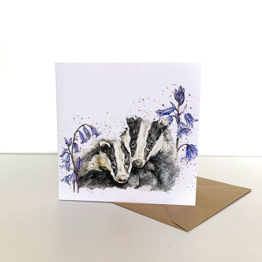Watercolour Badger & Bluebell Greeting Card