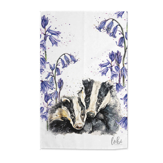 Watercolour Badger & Bluebell Cotton Tea Towel