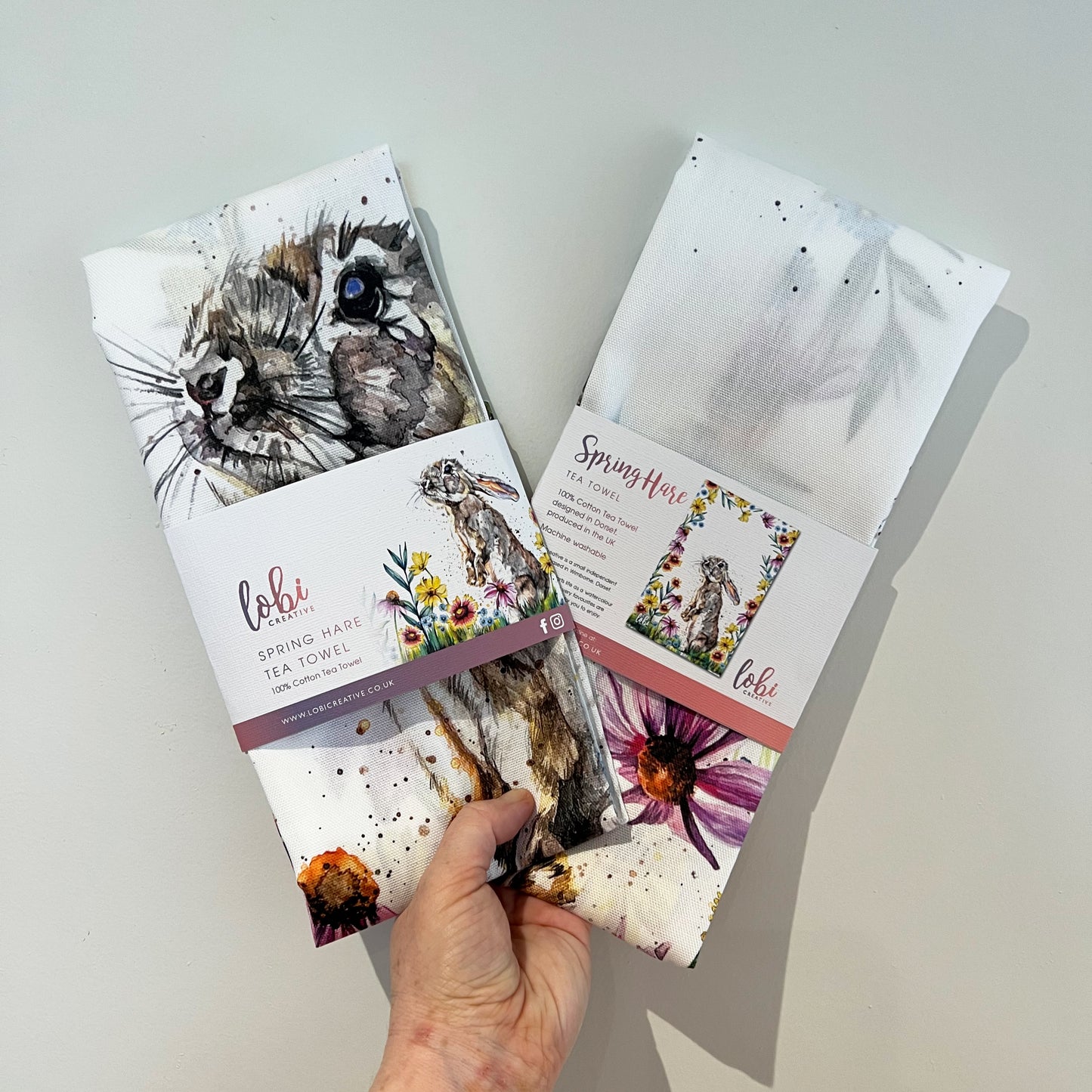 Watercolour Spring Hare Cotton Tea Towel