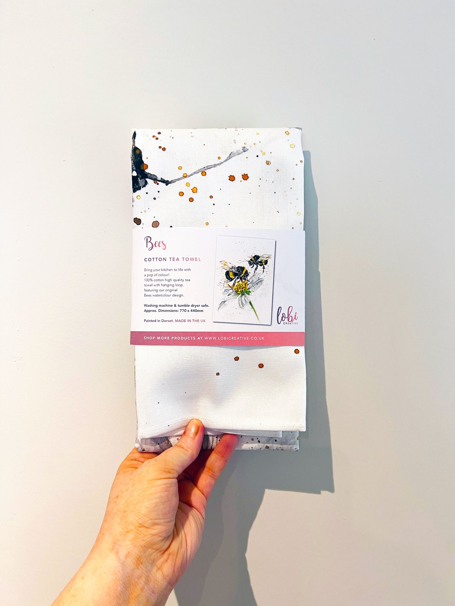 Watercolour Bees Cotton Tea Towel