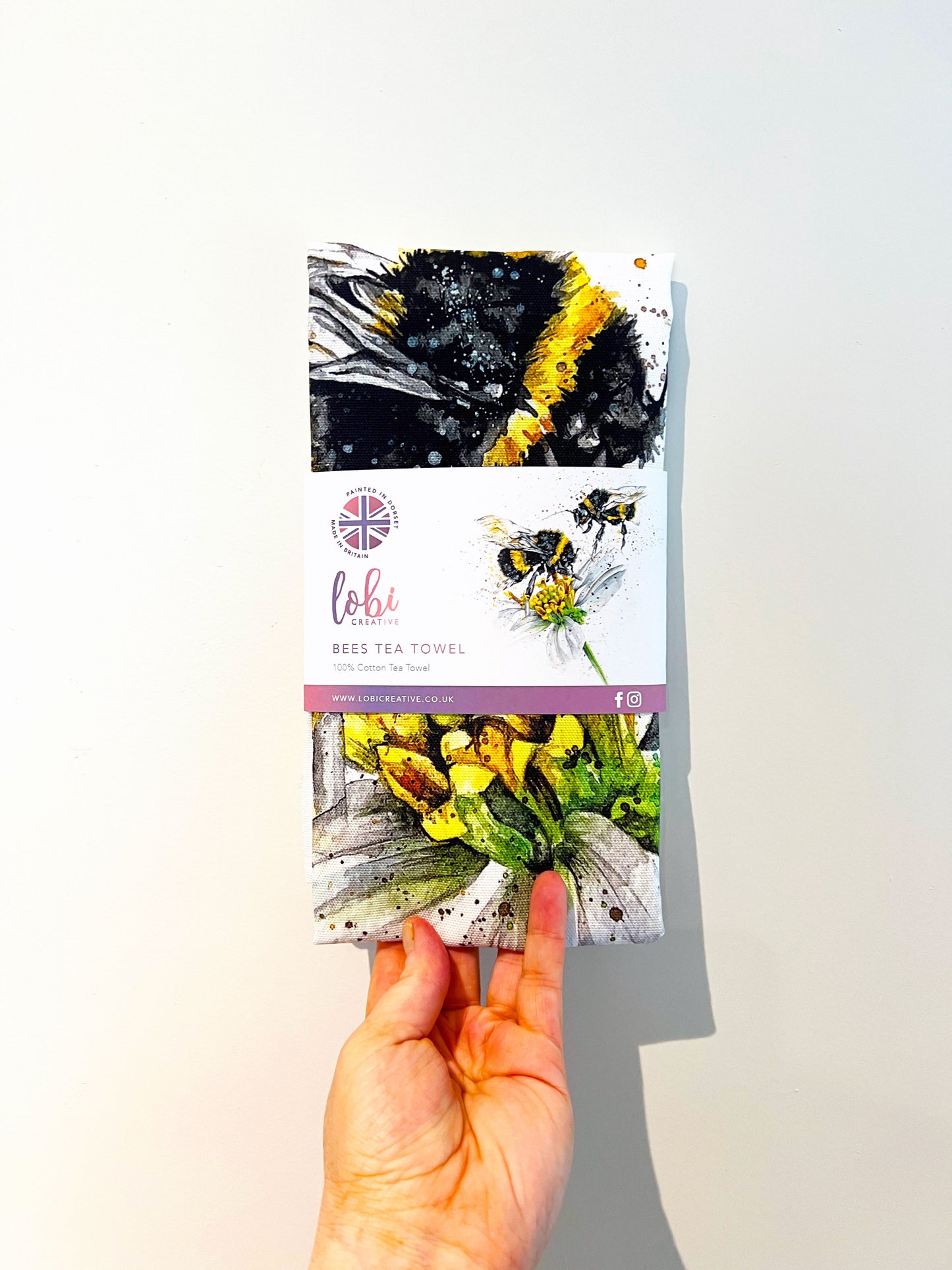 Watercolour Bees Cotton Tea Towel