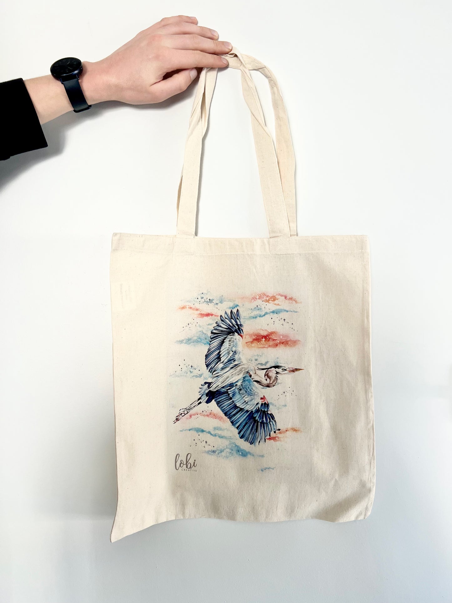Watercolour Blue Heron Cotton Tote Bag