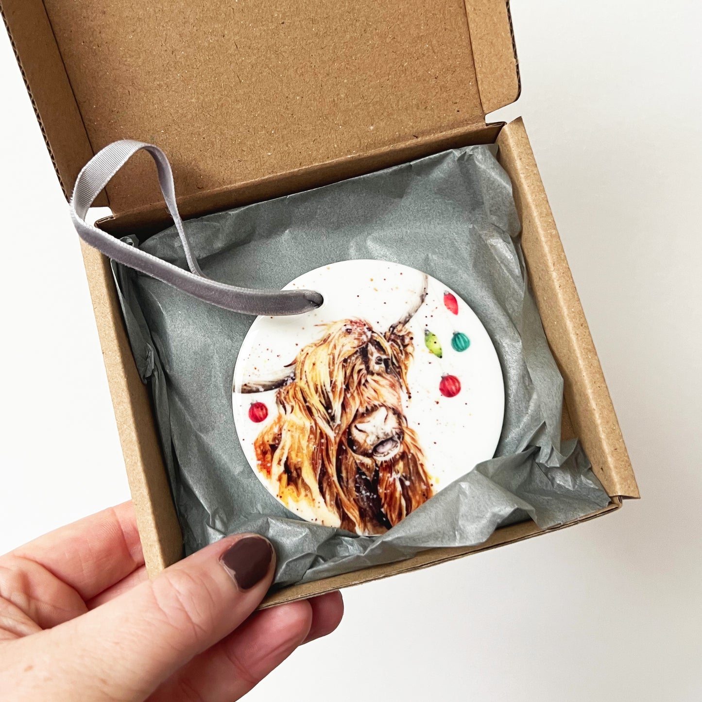 Highland Cow Christmas Ceramic Decoration