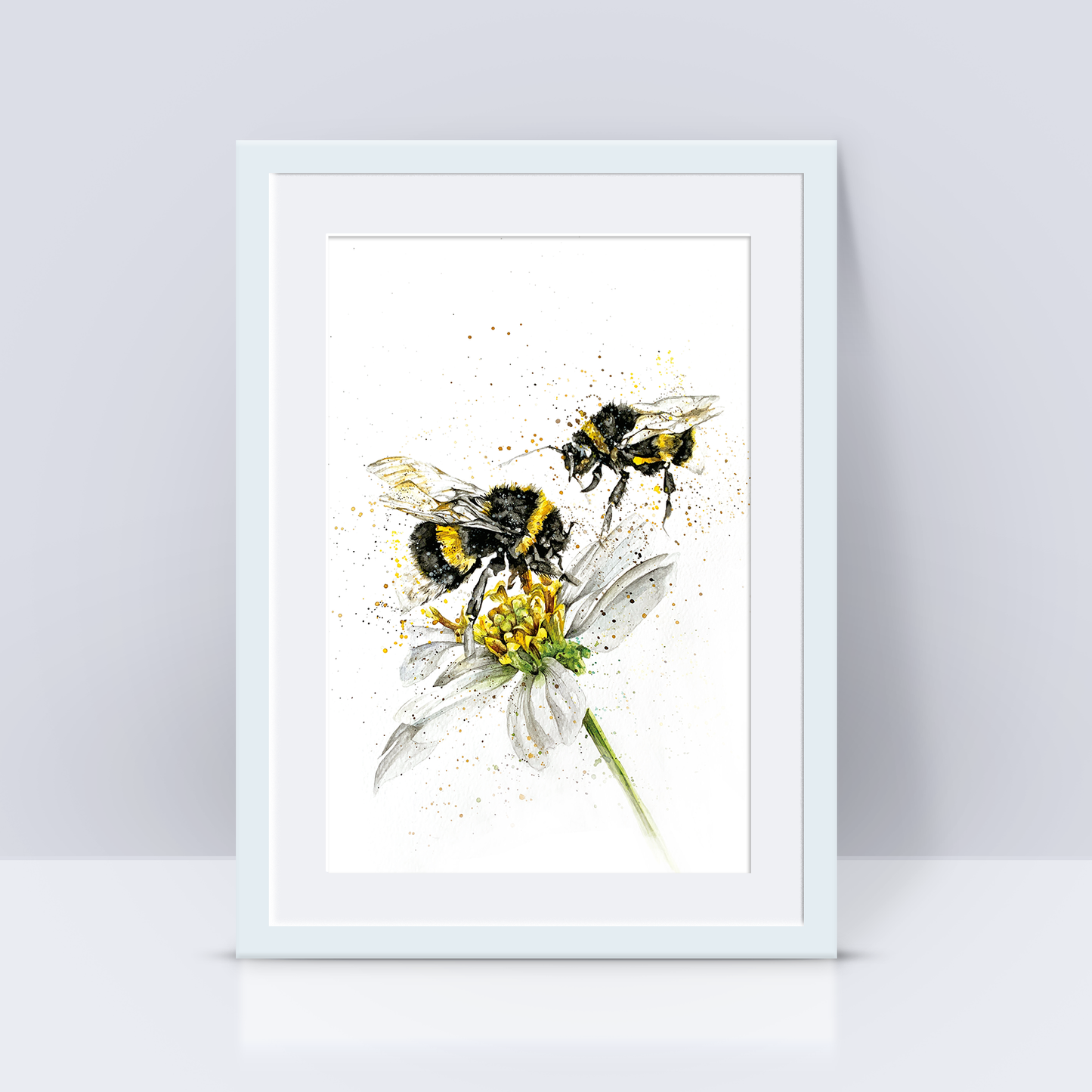 Signed Watercolour Bees A4 Print in A3 White Mount