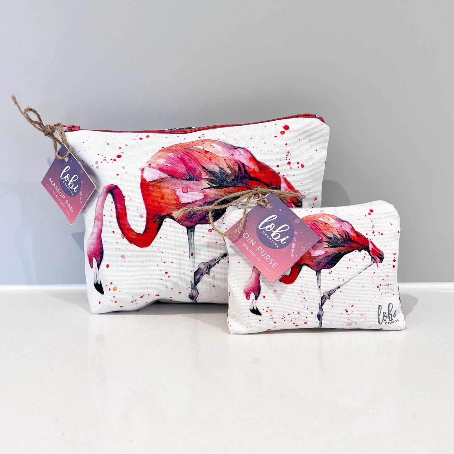 Watercolour Flamingo Cotton Makeup Bag