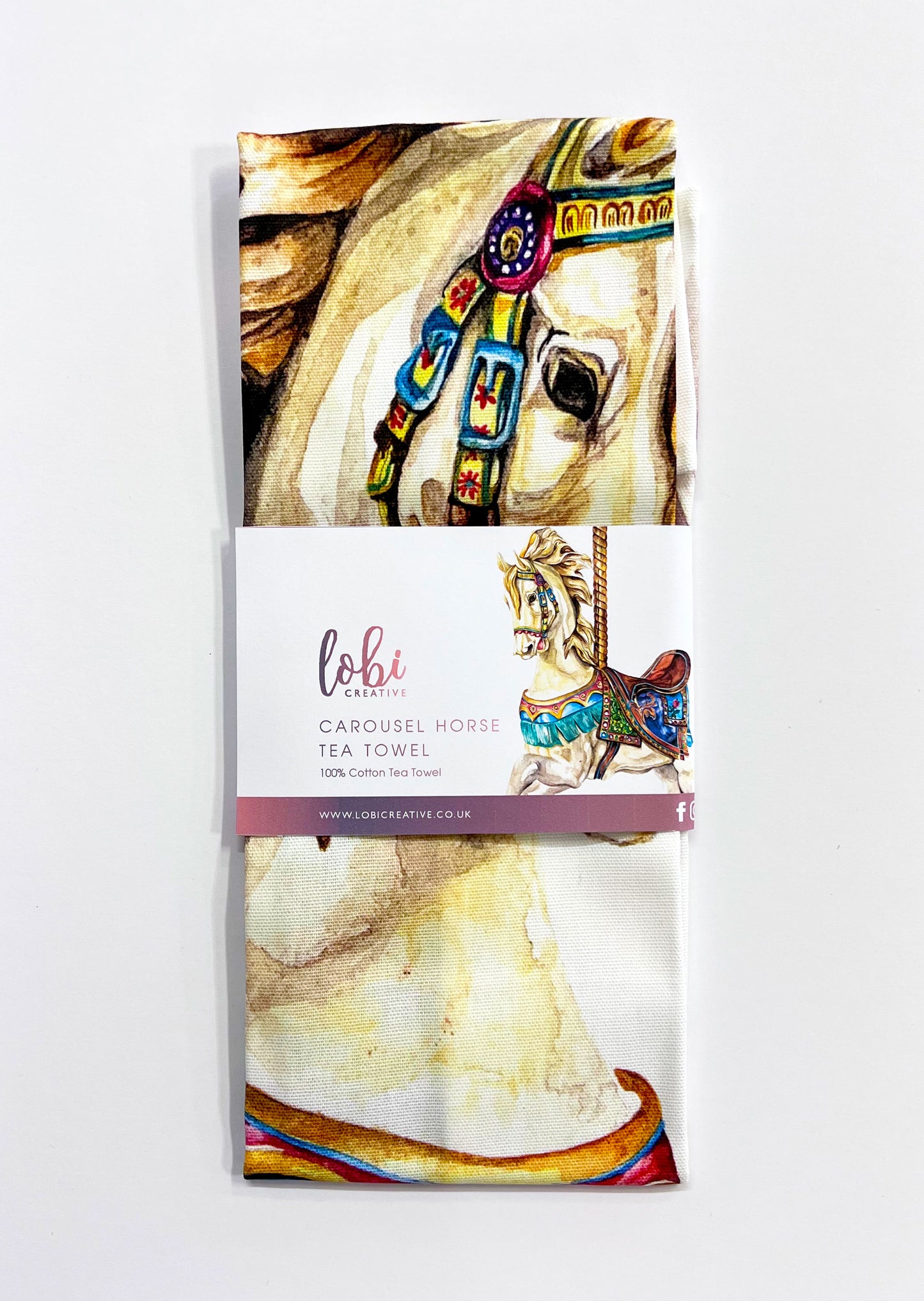 Watercolour Carousel Horse Cotton Tea Towel