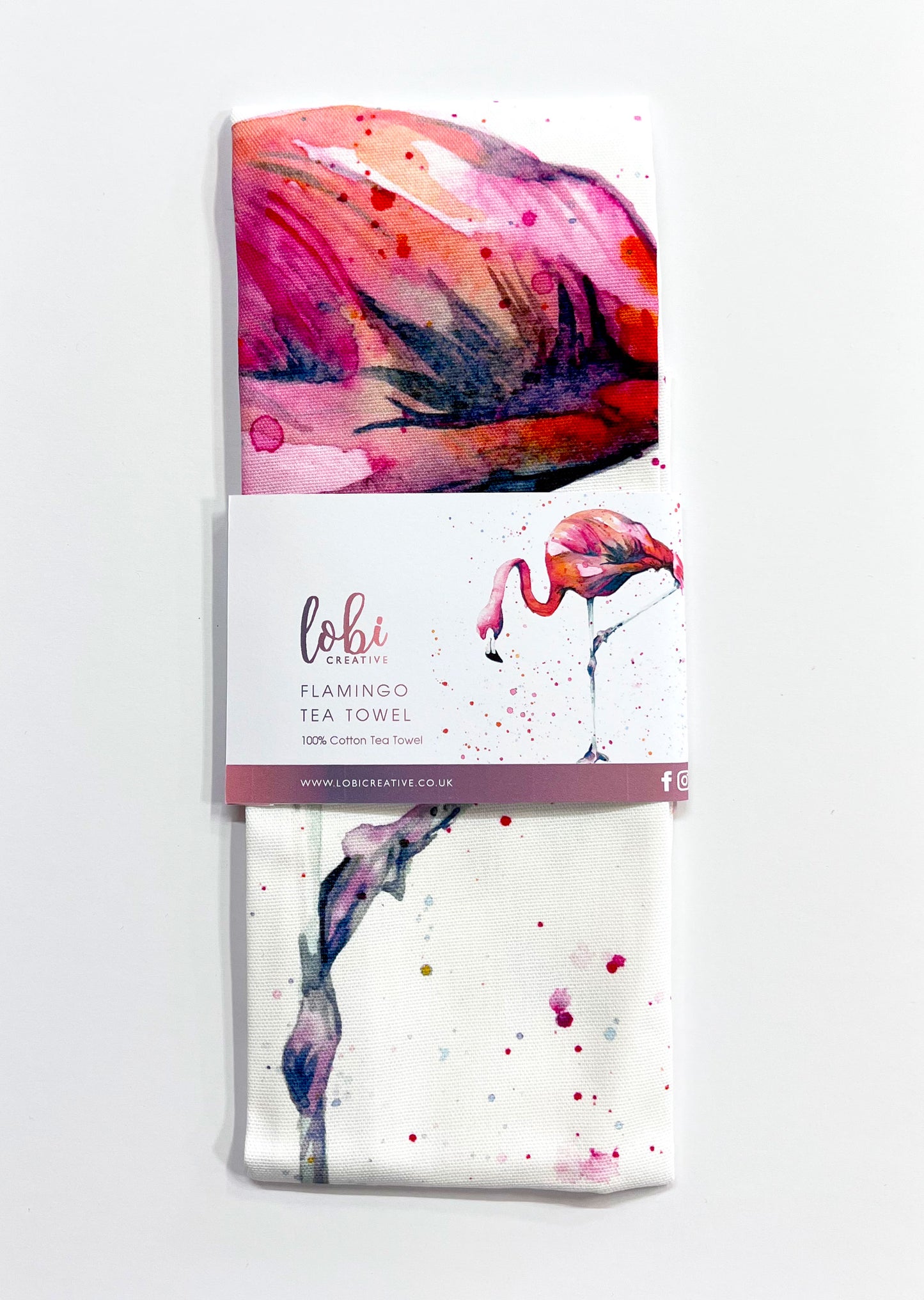 Watercolour Flamingo Cotton Tea Towel