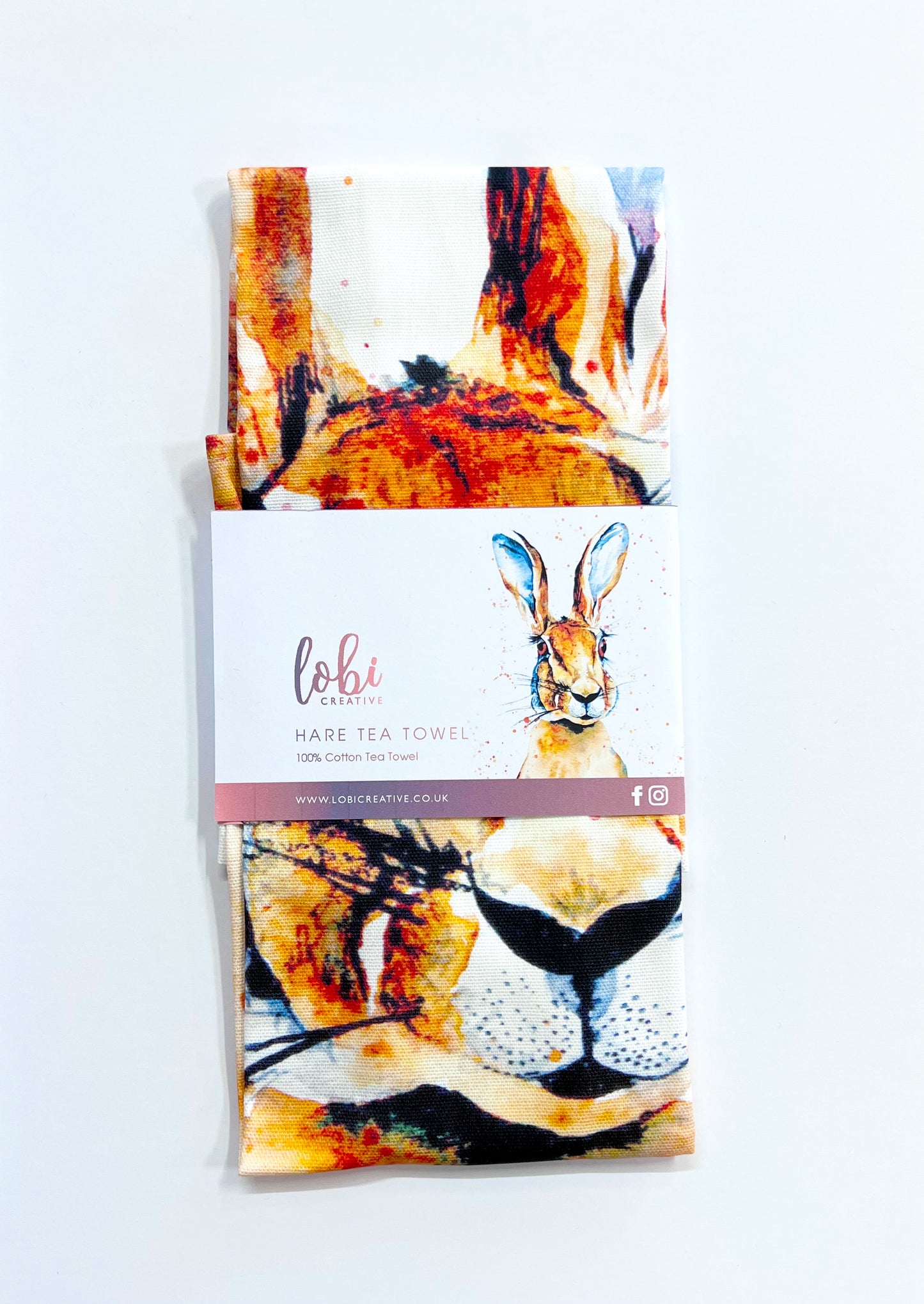 Watercolour Hare Cotton Tea Towel