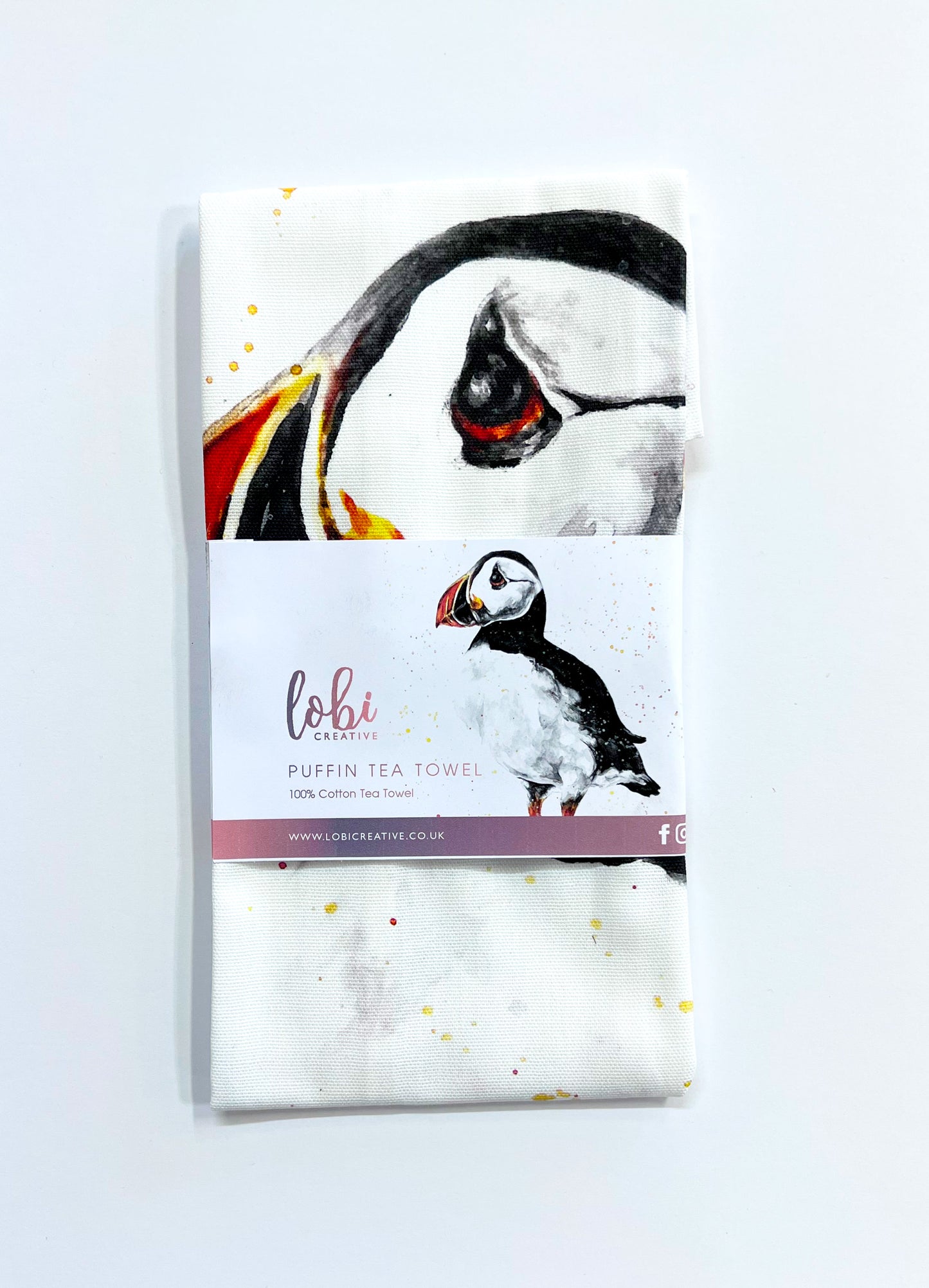 Watercolour Puffin Cotton Tea Towel