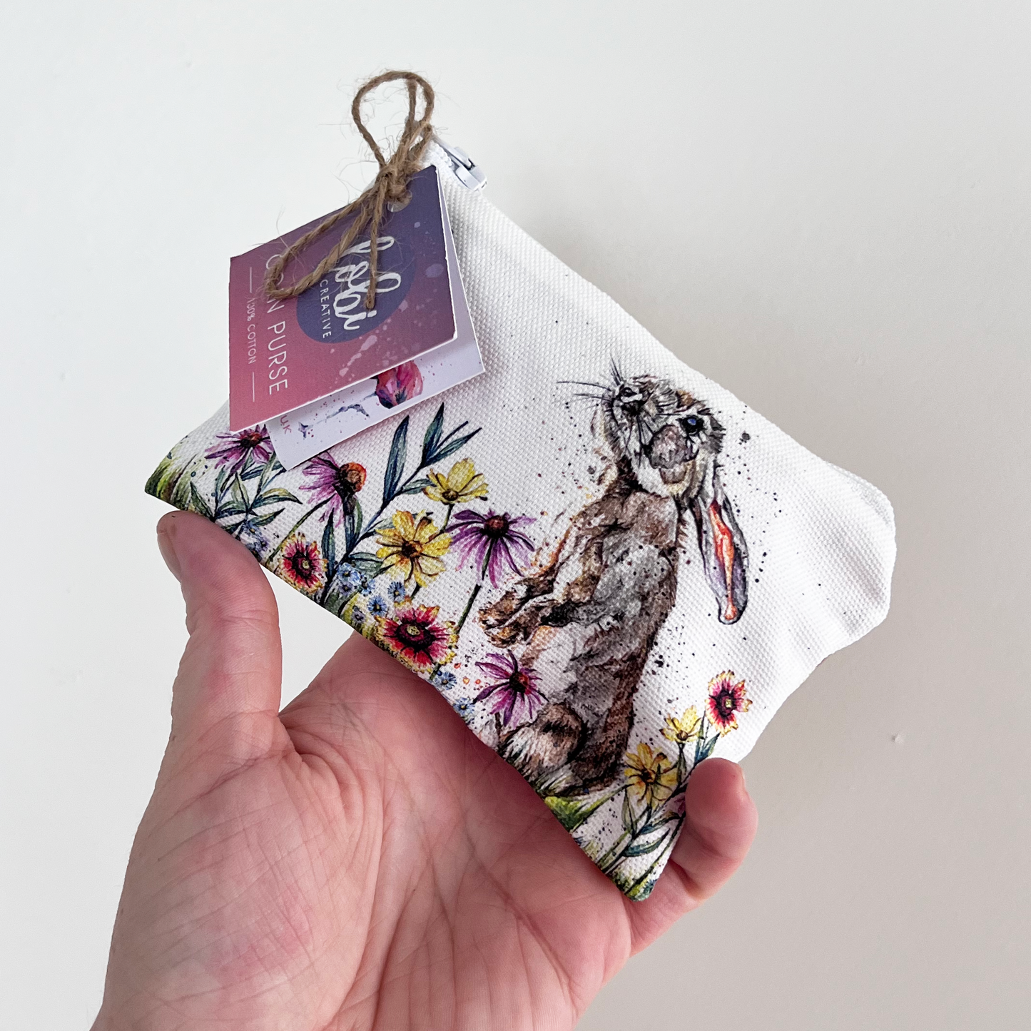 Watercolour Spring Hare Cotton Coin Purse & Gift Box