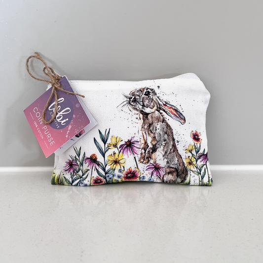 Watercolour Spring Hare Cotton Coin Purse & Gift Box