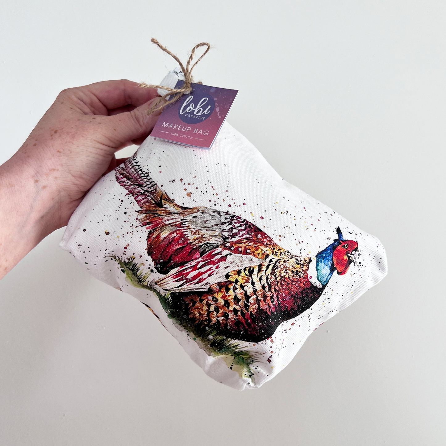 Watercolour Pheasant Cotton Makeup Bag