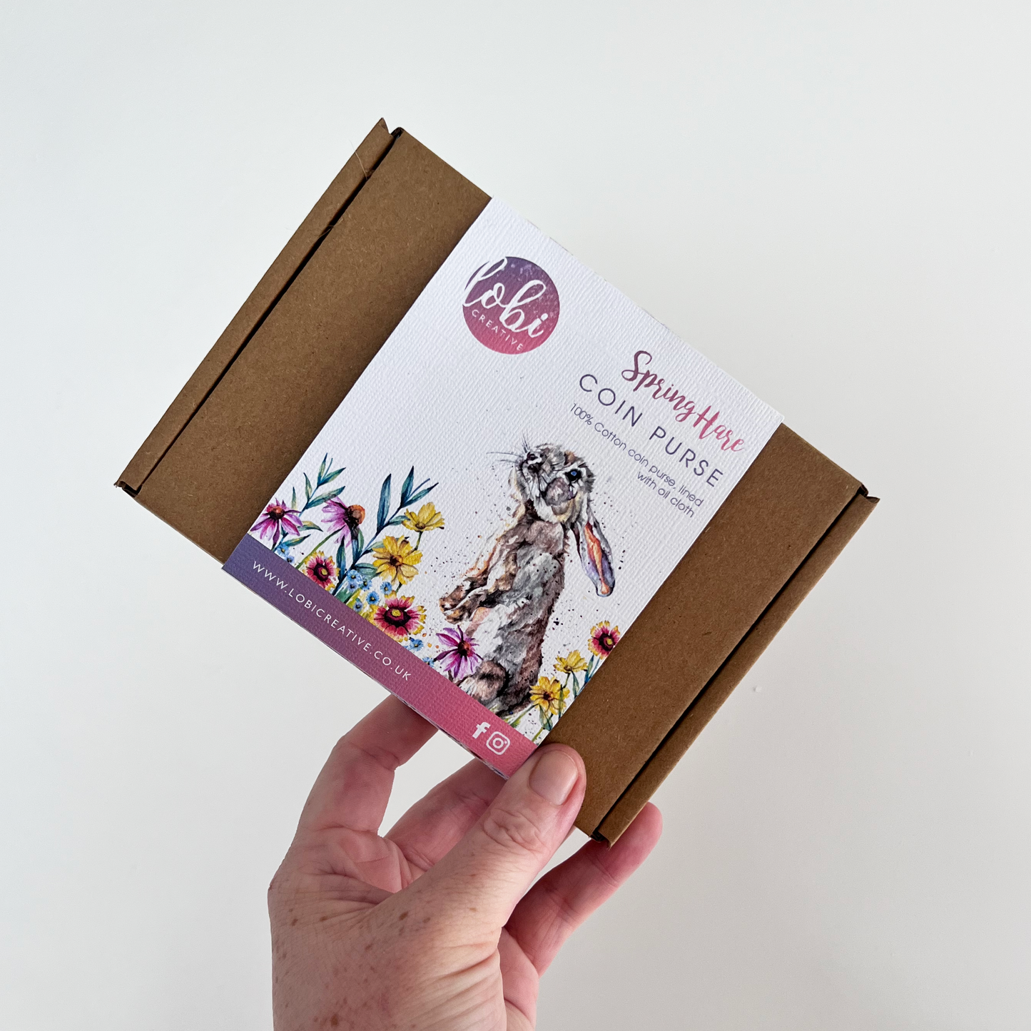 Watercolour Spring Hare Cotton Coin Purse & Gift Box