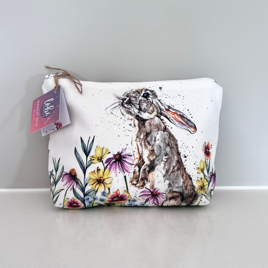 Watercolour Spring Hare Cotton Makeup Bag