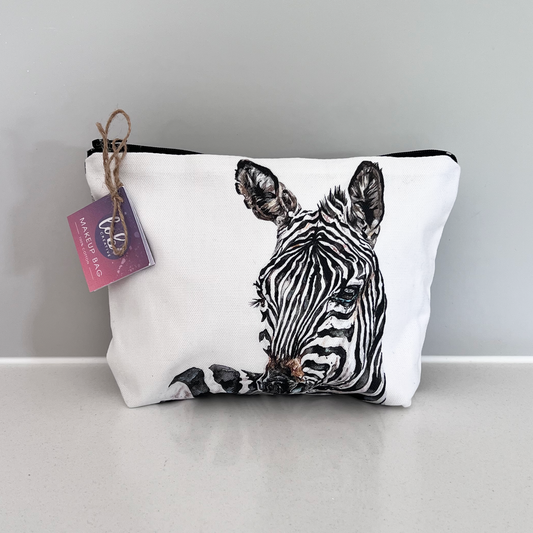 Watercolour Zebra Cotton Makeup Bag