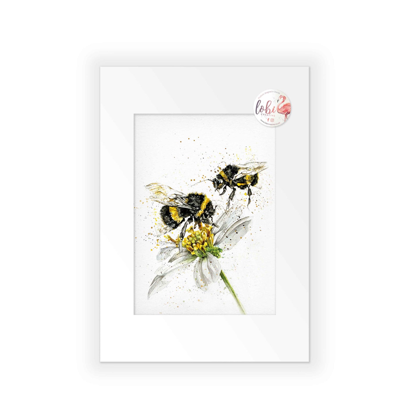 Signed Watercolour Bees A4 Print in A3 White Mount