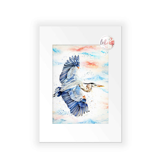 Signed Blue Heron Watercolour A4 Print & Mount