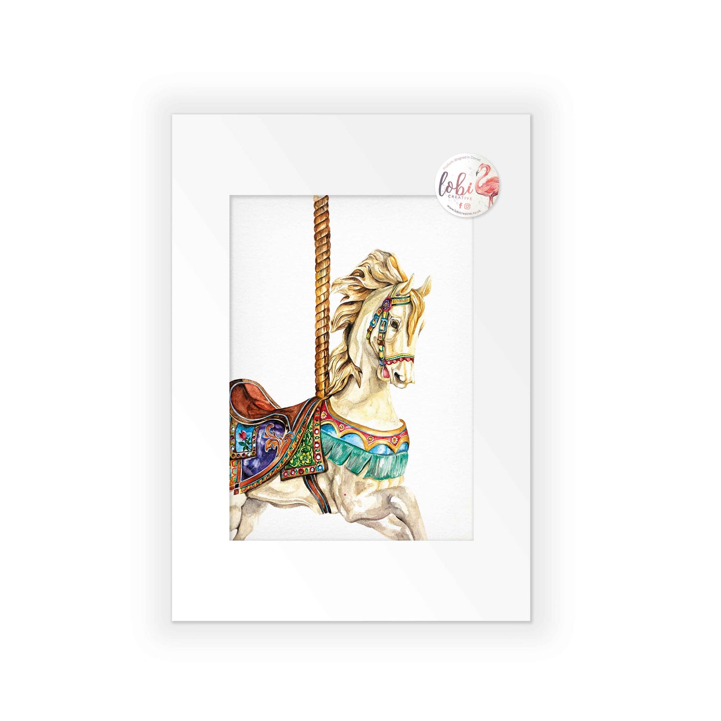 Signed Watercolour Carousel Horse A4 Print & Mount
