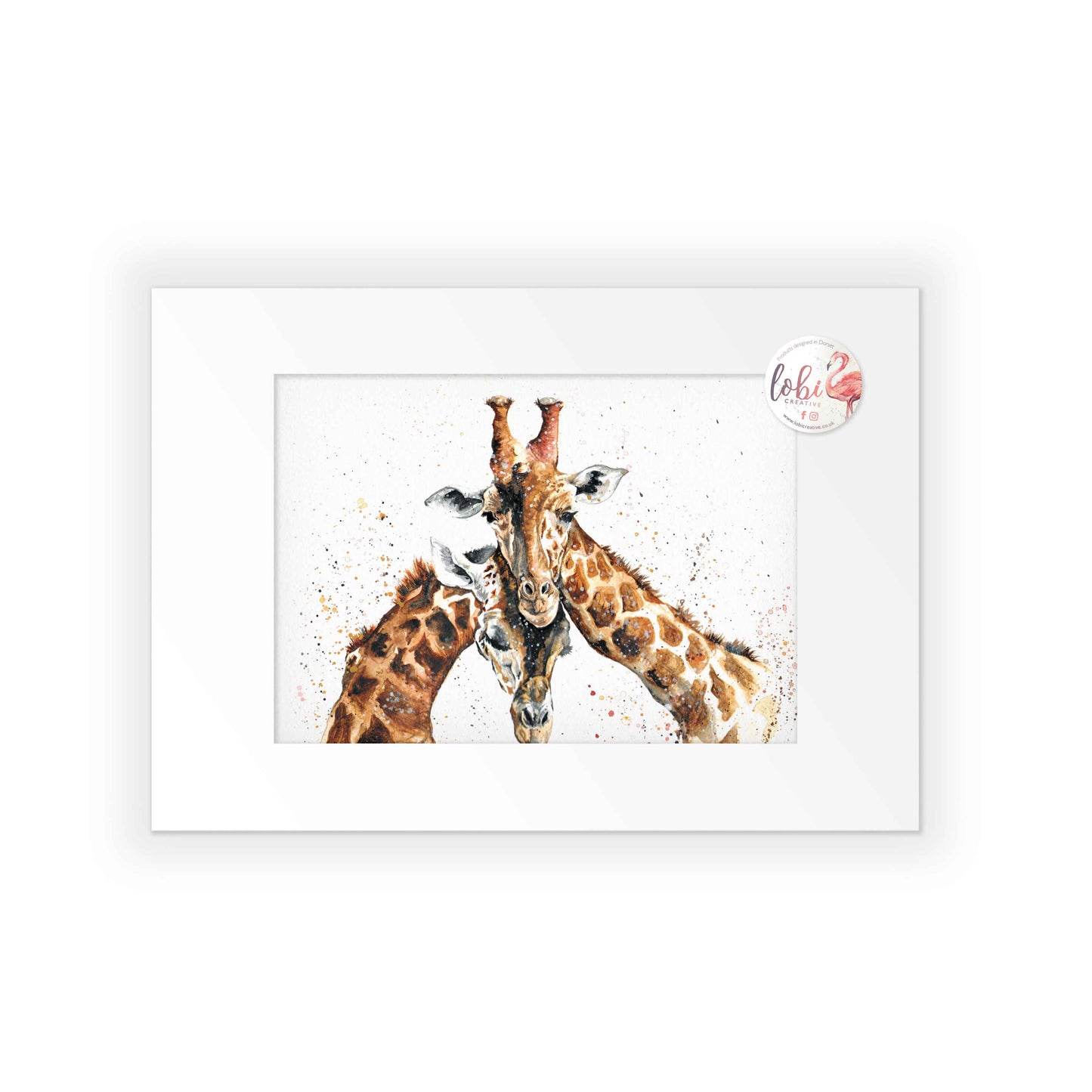 Signed Giraffe Pair Watercolour A4 Print & Mount