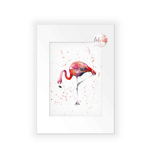 Signed Flamingo Watercolour A4 Print & Mount