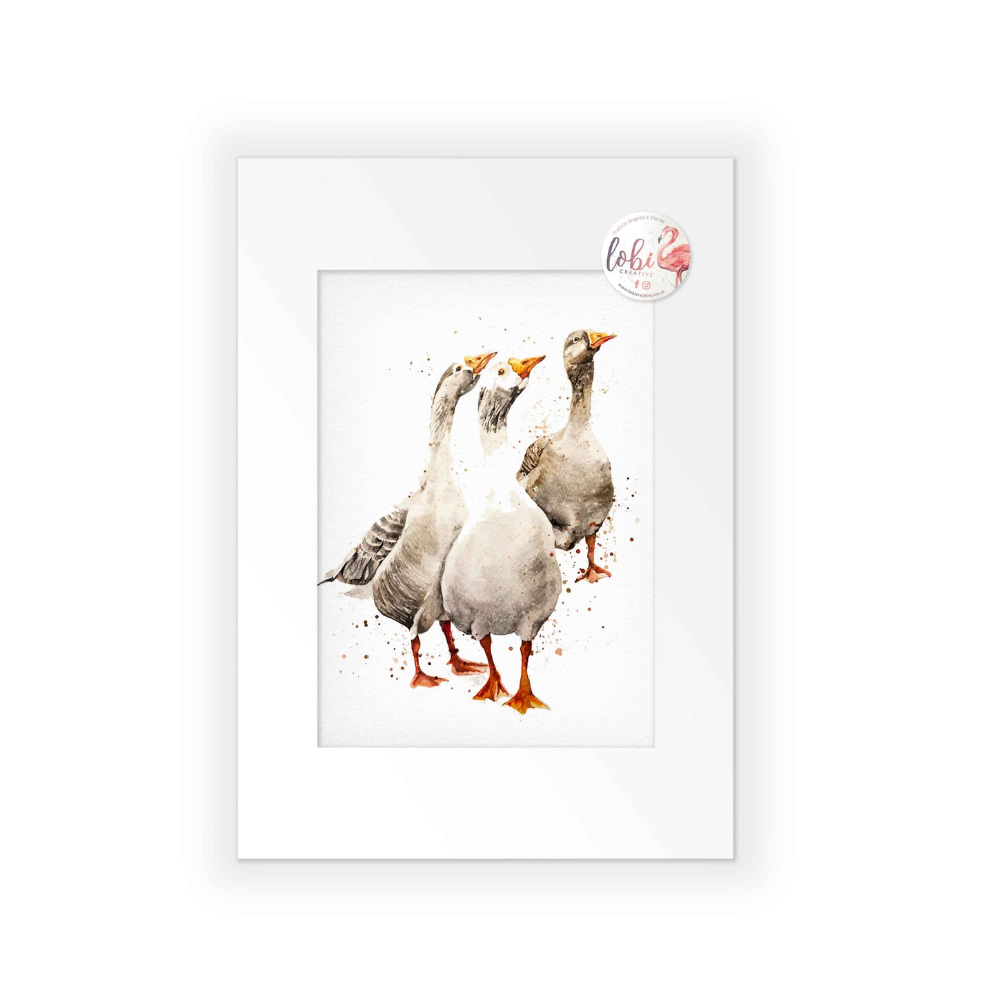 Signed Geese Watercolour A4 Print & Mount