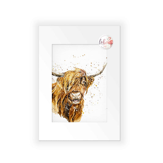 Signed Highland Cow Watercolour A4 Print & Mount