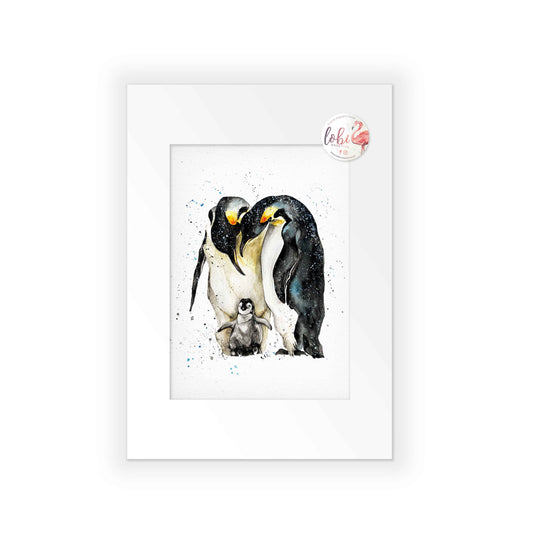 Watercolour Penguin Signed A4 Print & Mount