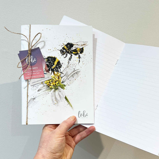 Watercolour Bee A5 Ruled Notebook