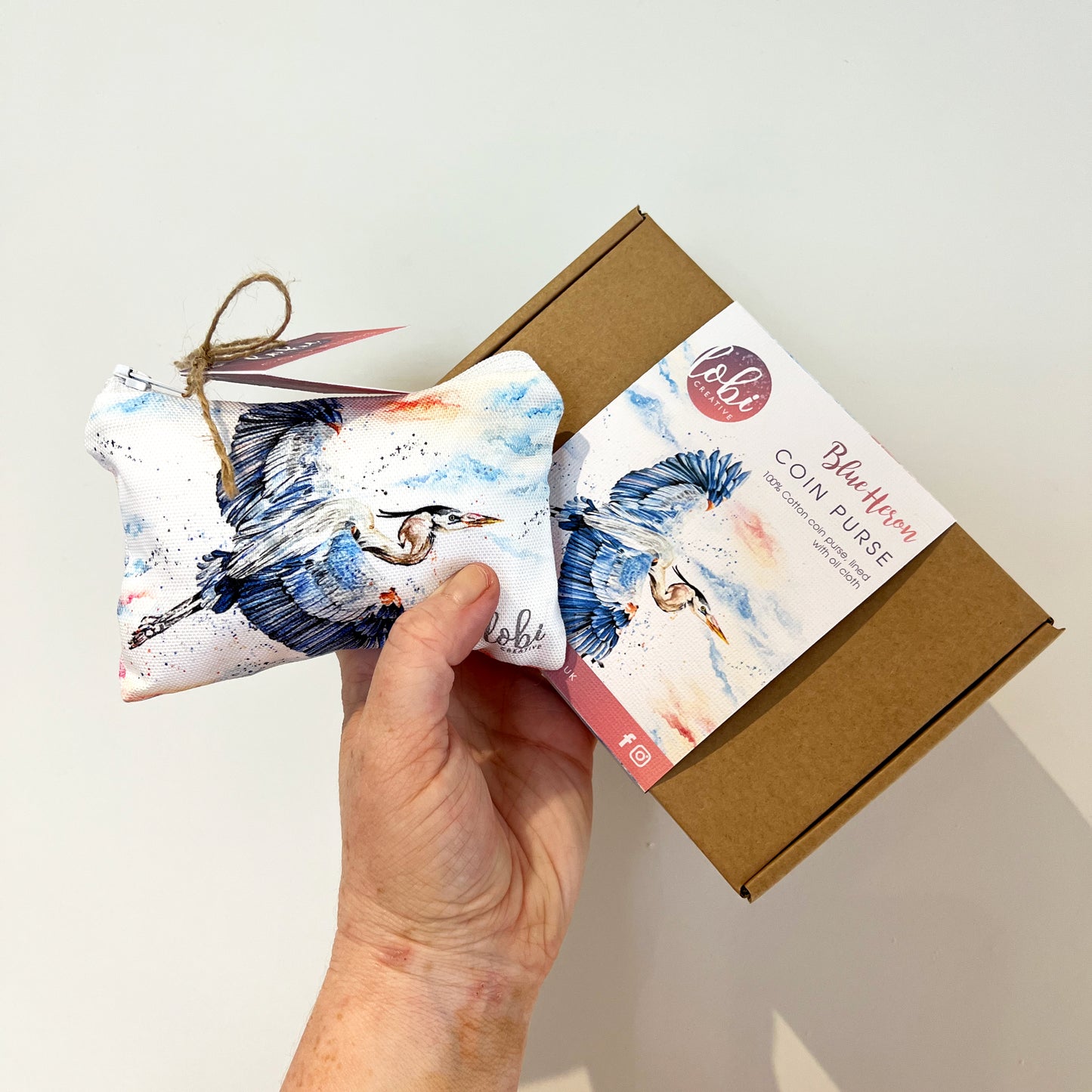 Watercolour Blue Heron Cotton Coin Purse & Gift Box