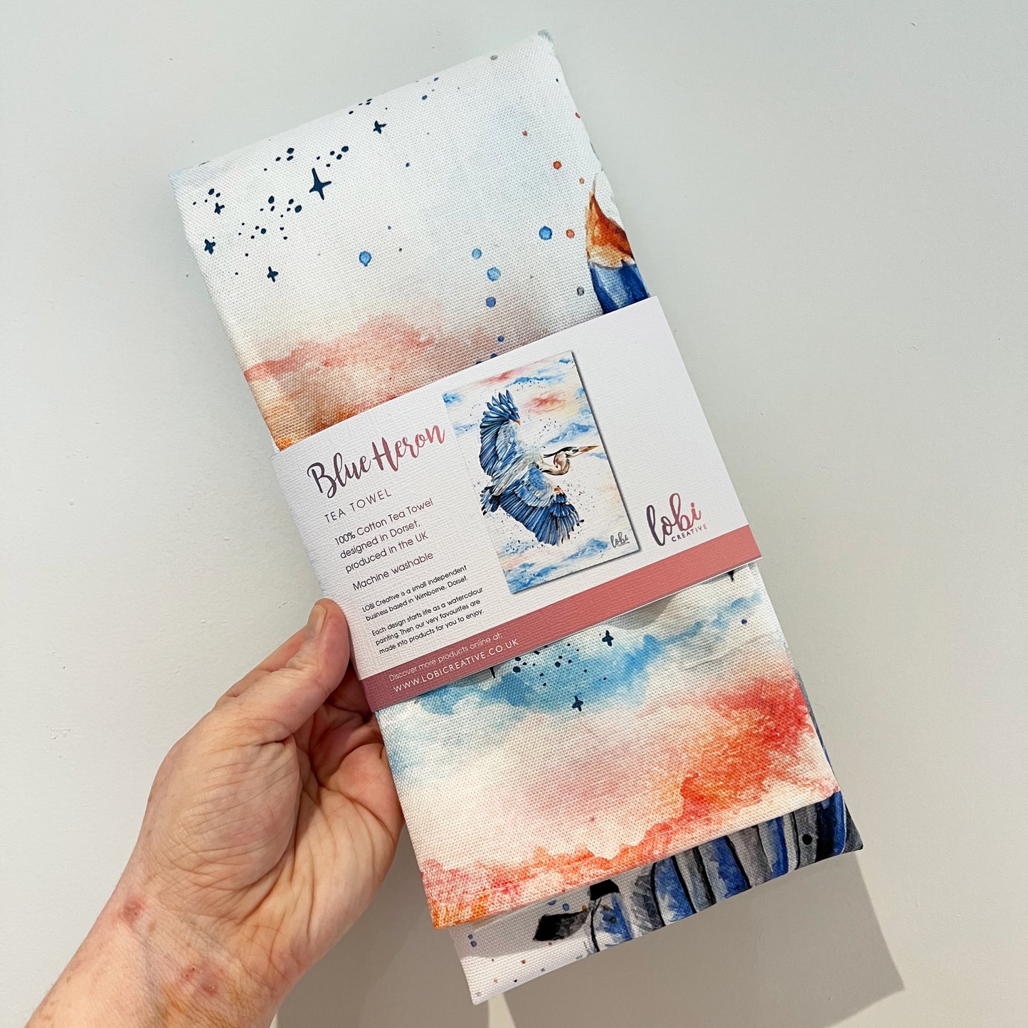Watercolour Blue Heron Cotton Tea Towel
