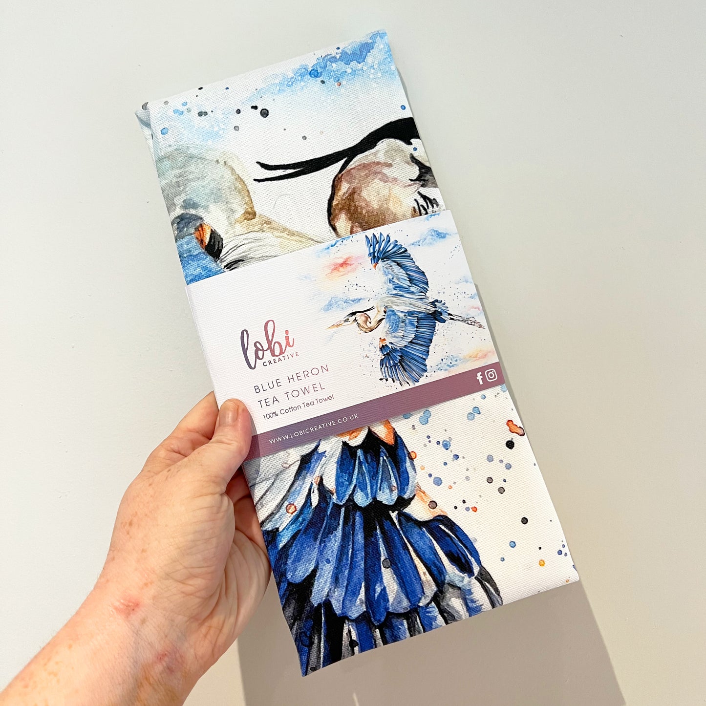 Watercolour Blue Heron Cotton Tea Towel