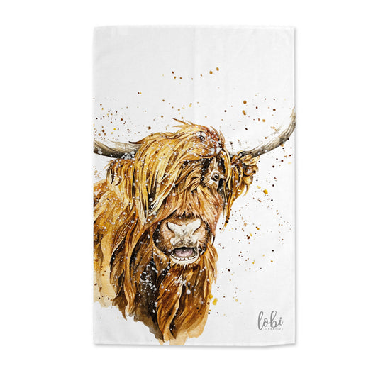 Watercolour Highland Cow Cotton Tea Towel