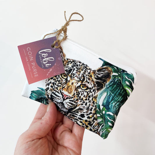 Watercolour Leopard Cotton Coin Purse & Gift Box