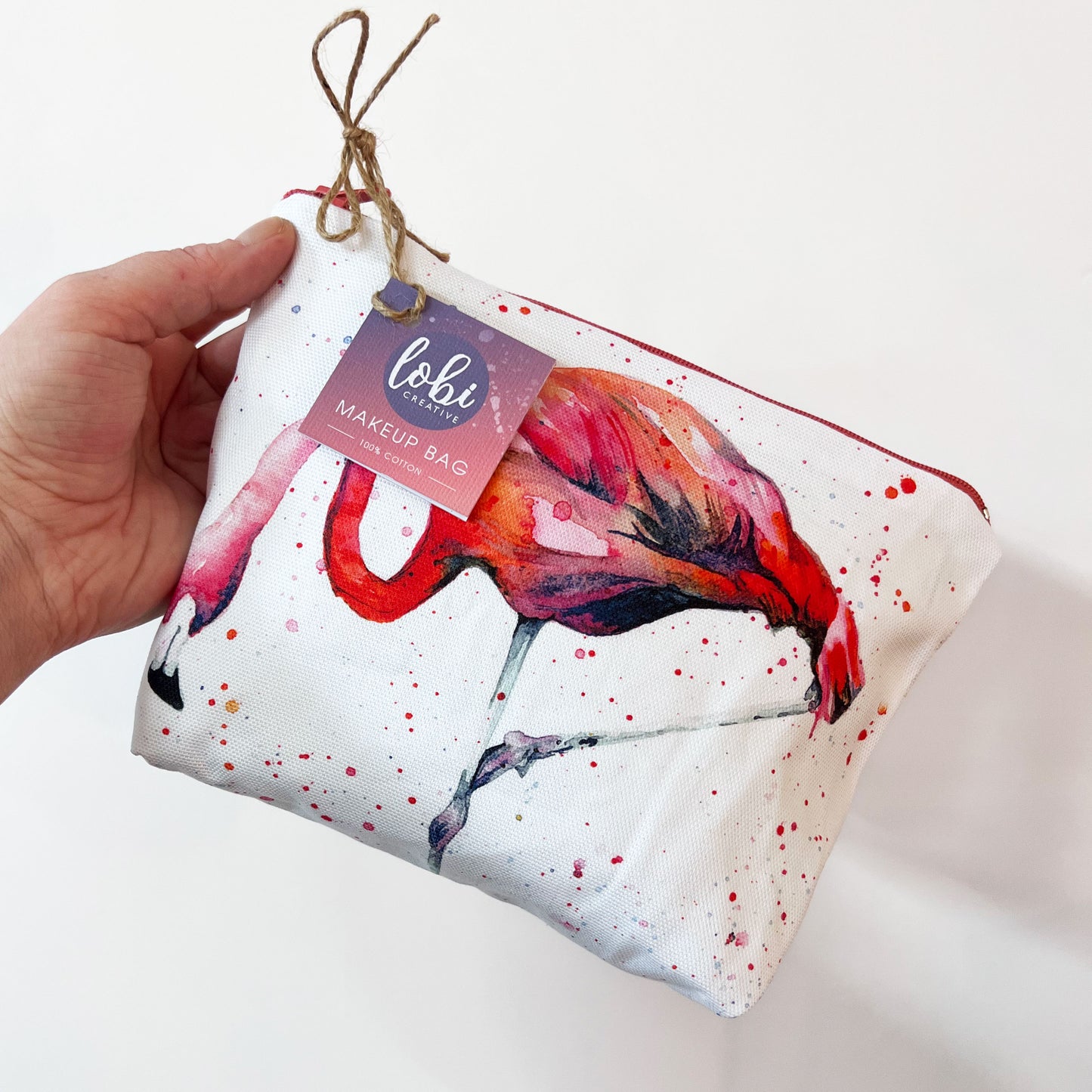 Watercolour Flamingo Cotton Makeup Bag