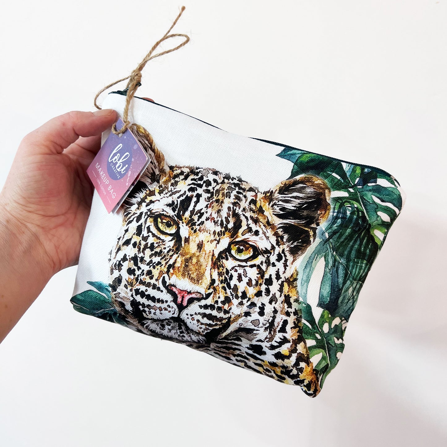 Watercolour Leopard Cotton Makeup Bag