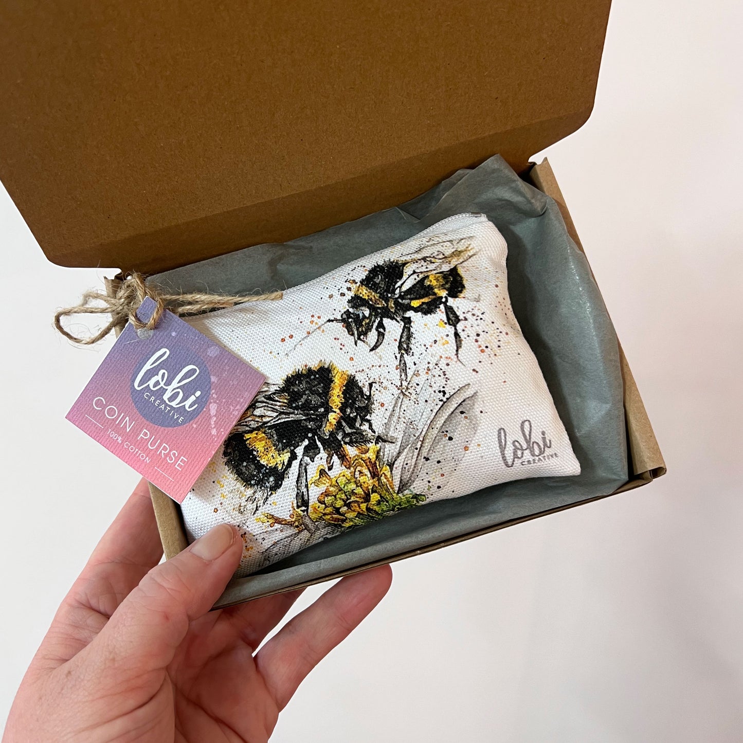 Watercolour Bee Cotton Coin Purse & Gift Box