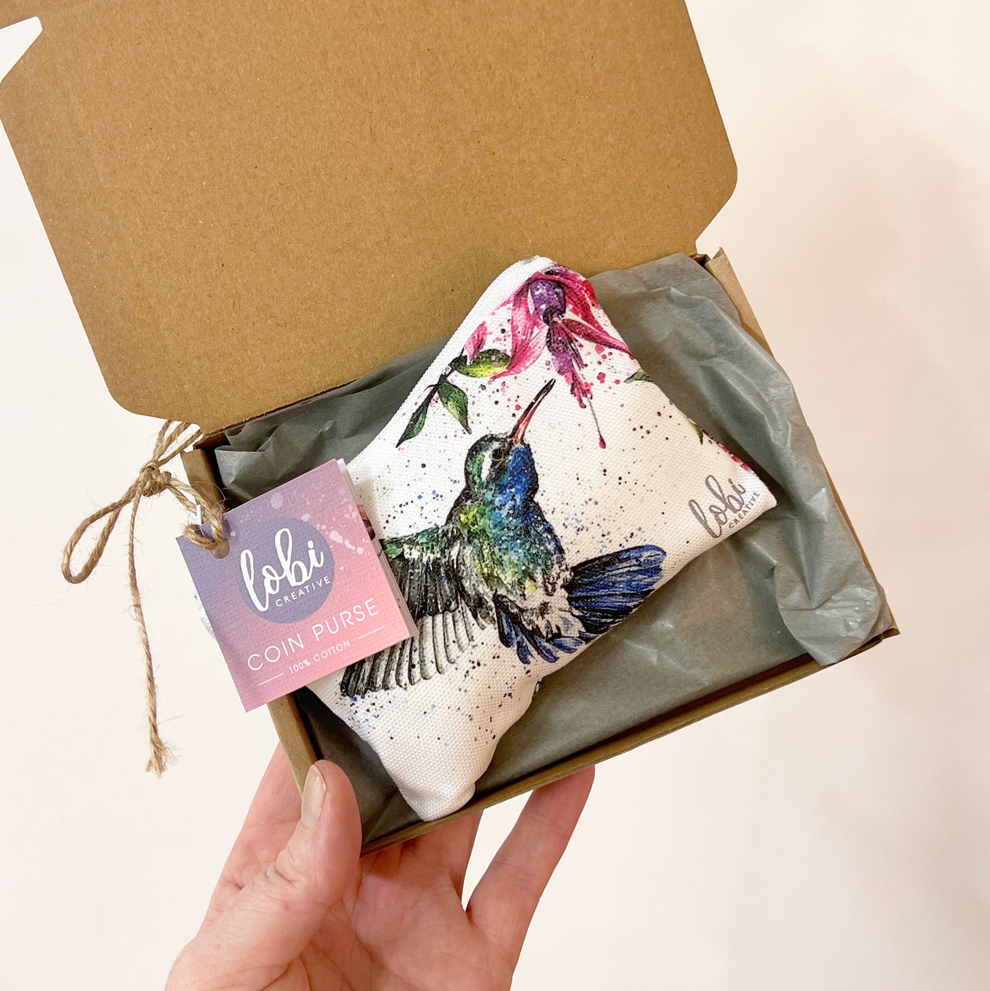 Watercolour Hummingbird Cotton Coin Purse & Gift Set