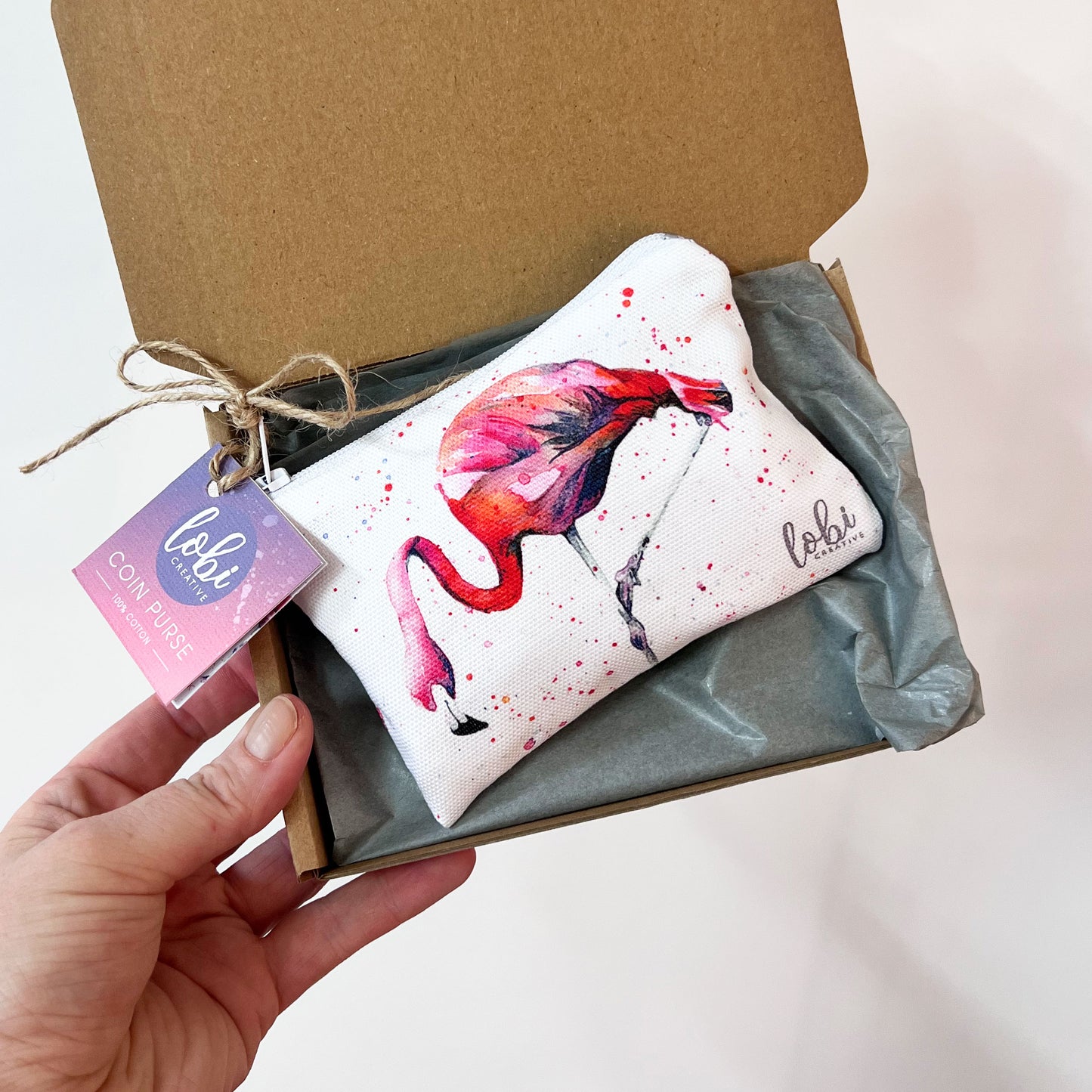Watercolour Flamingo Cotton Coin Purse & Gift Set