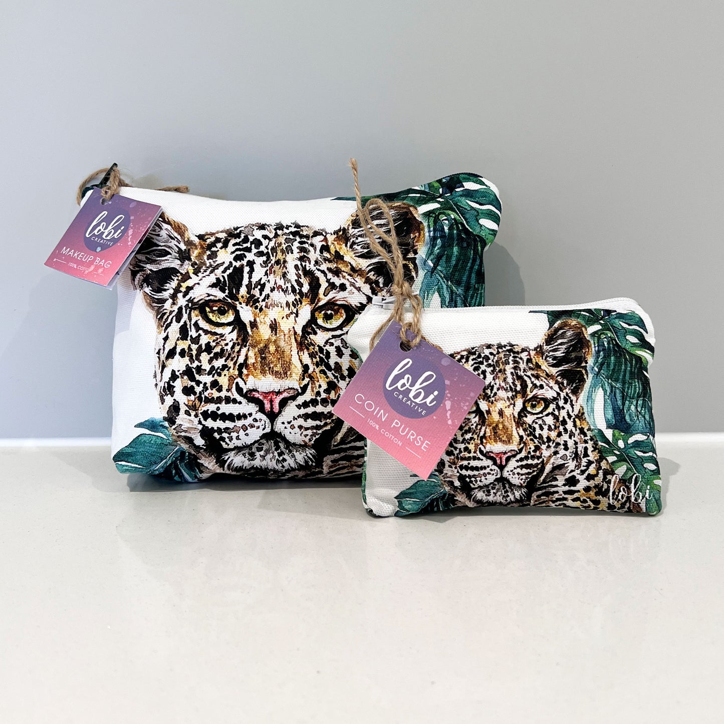 Watercolour Leopard Cotton Coin Purse & Gift Box