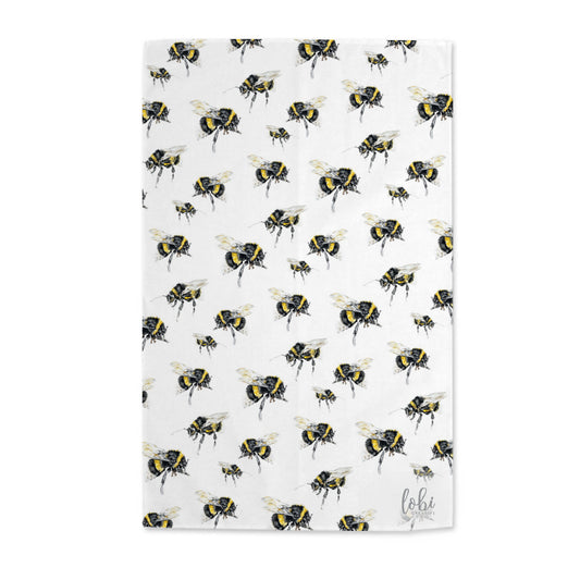Watercolour Busy Bees Print Cotton Tea Towel