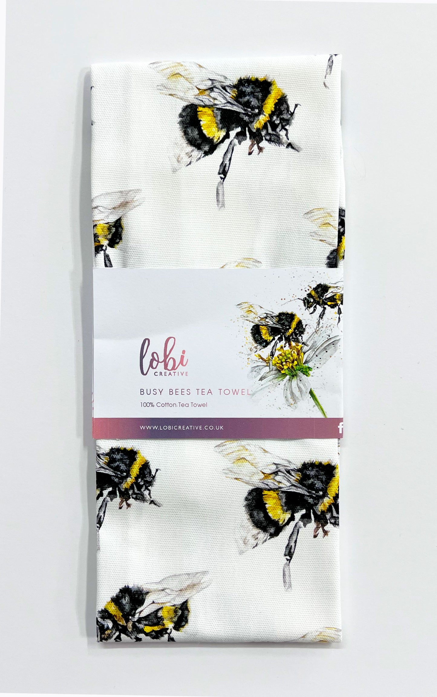 Watercolour Busy Bees Print Cotton Tea Towel