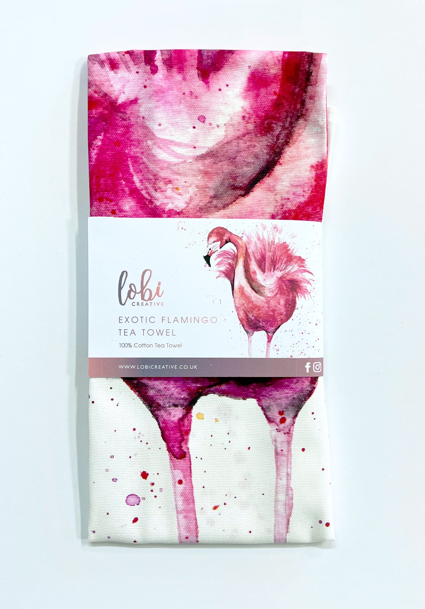 Watercolour Exotic Flamingo Cotton Tea Towel