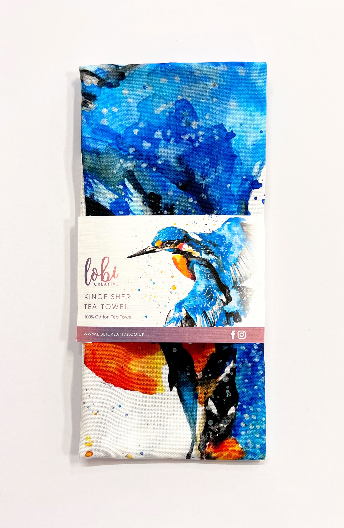 Watercolour Kingfisher Cotton Tea Towel