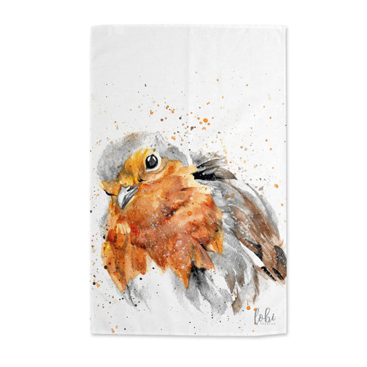 Watercolour Robin Cotton Tea Towel
