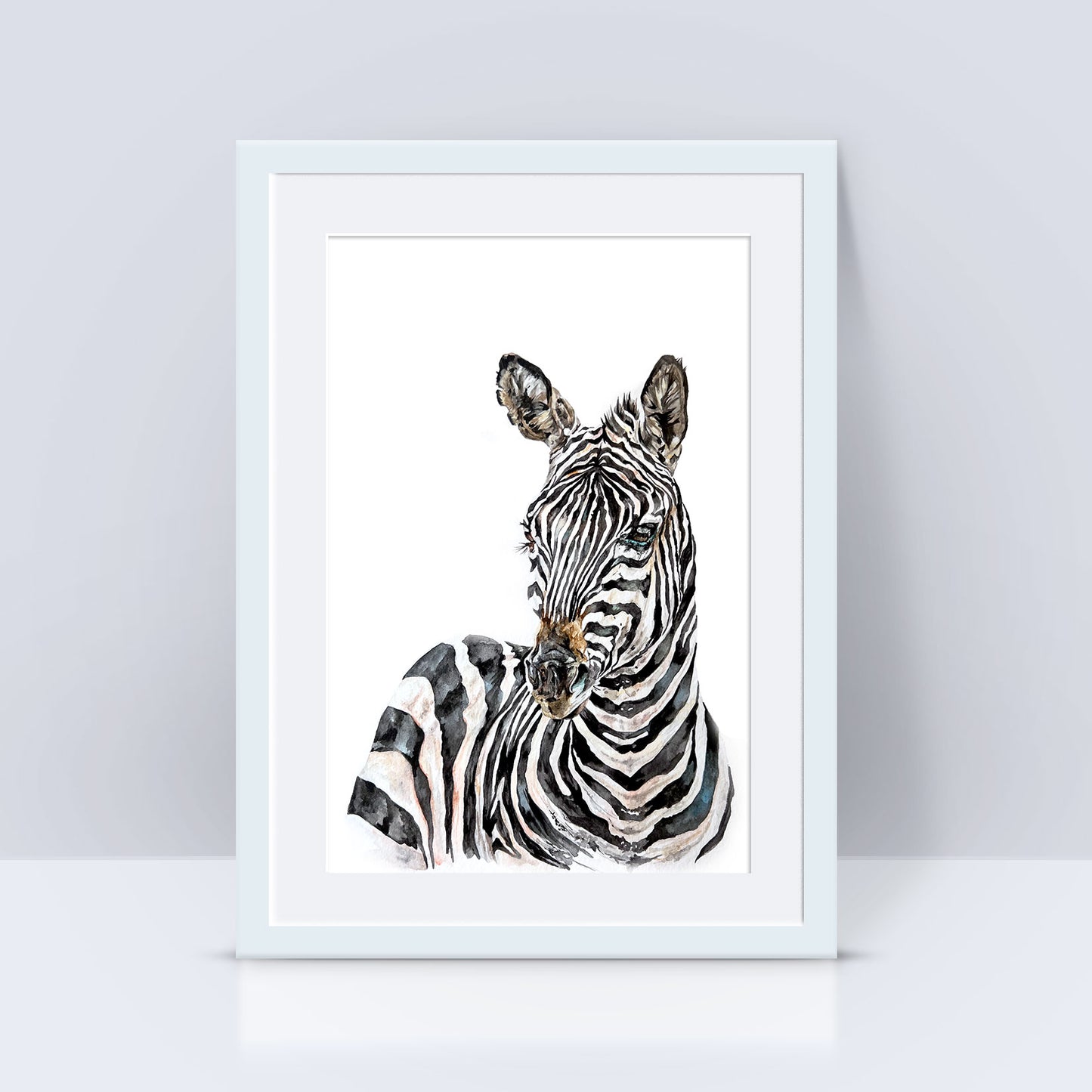 Signed Zebra Watercolour A4 Print & Mount