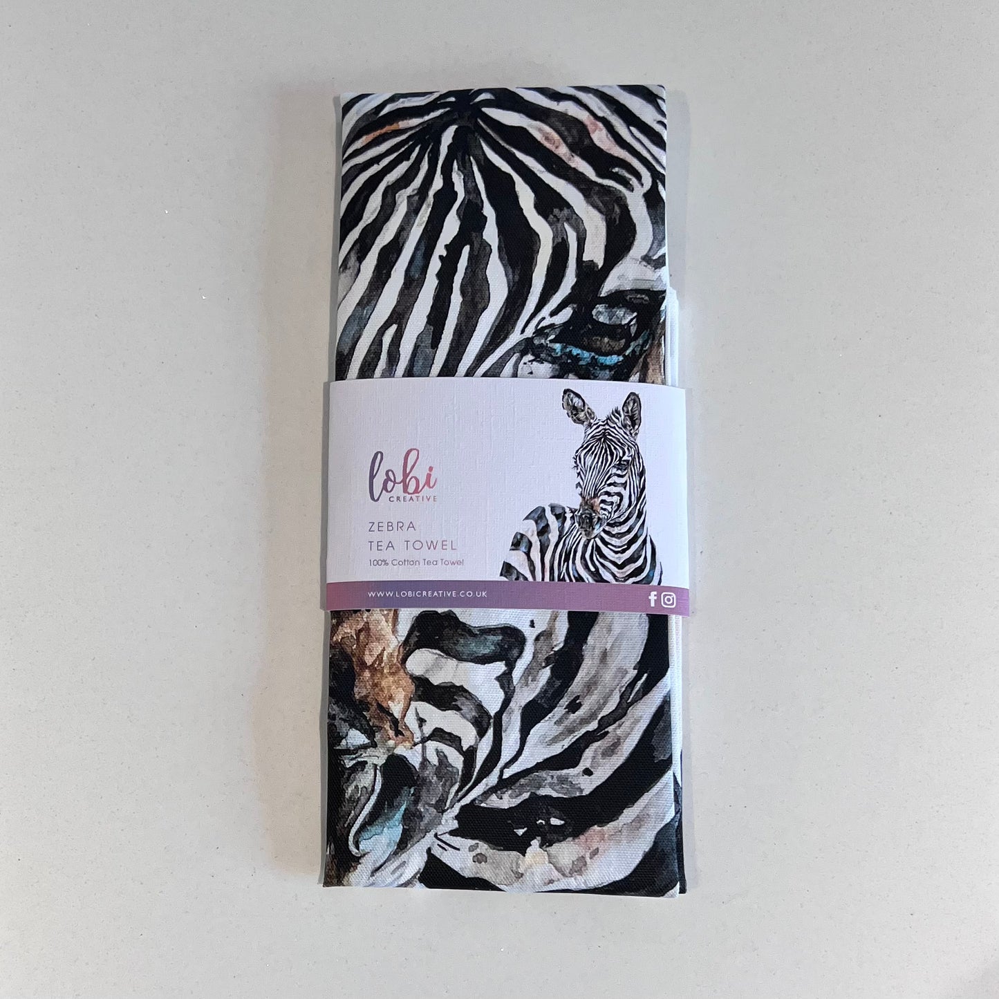 Watercolour Zebra Cotton Tea Towel